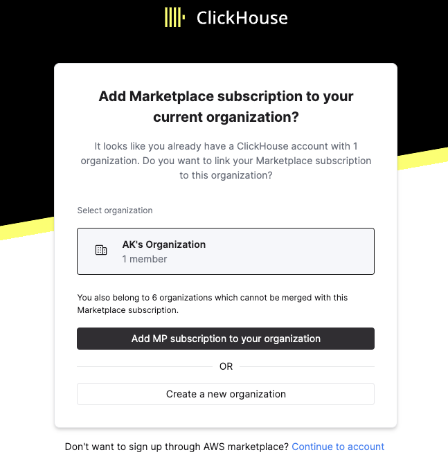 ClickHouse Cloud 가입 정보 입력 폼