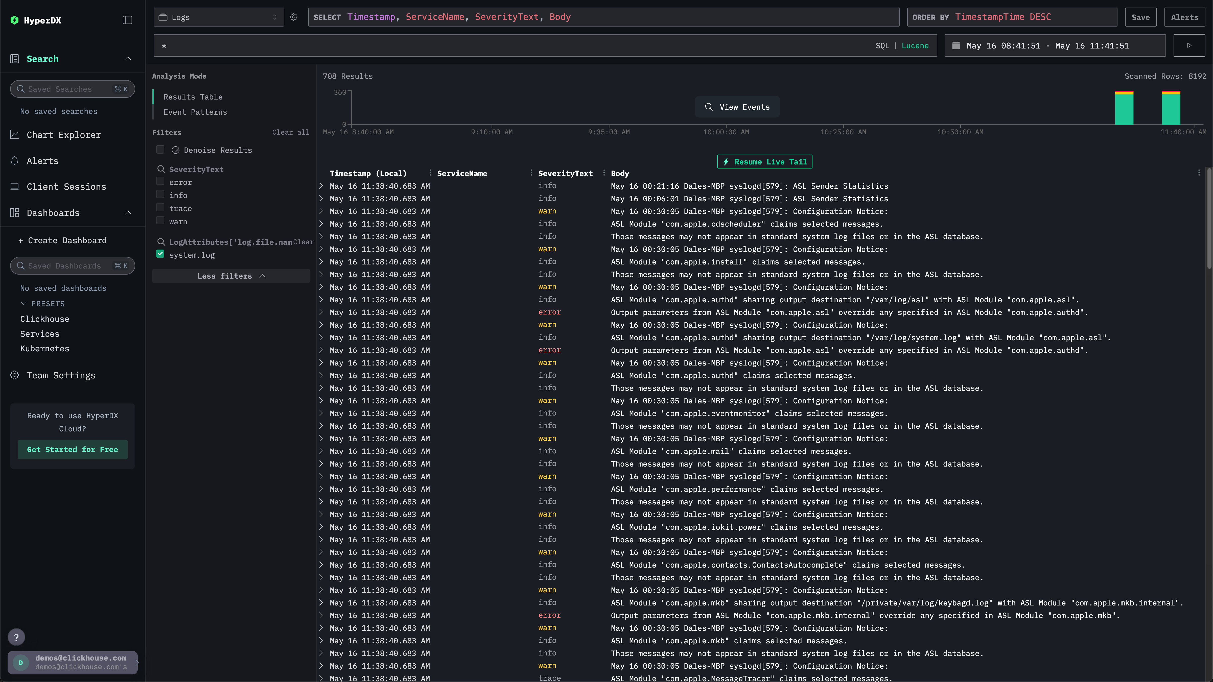 HyperDX 로컬 로그