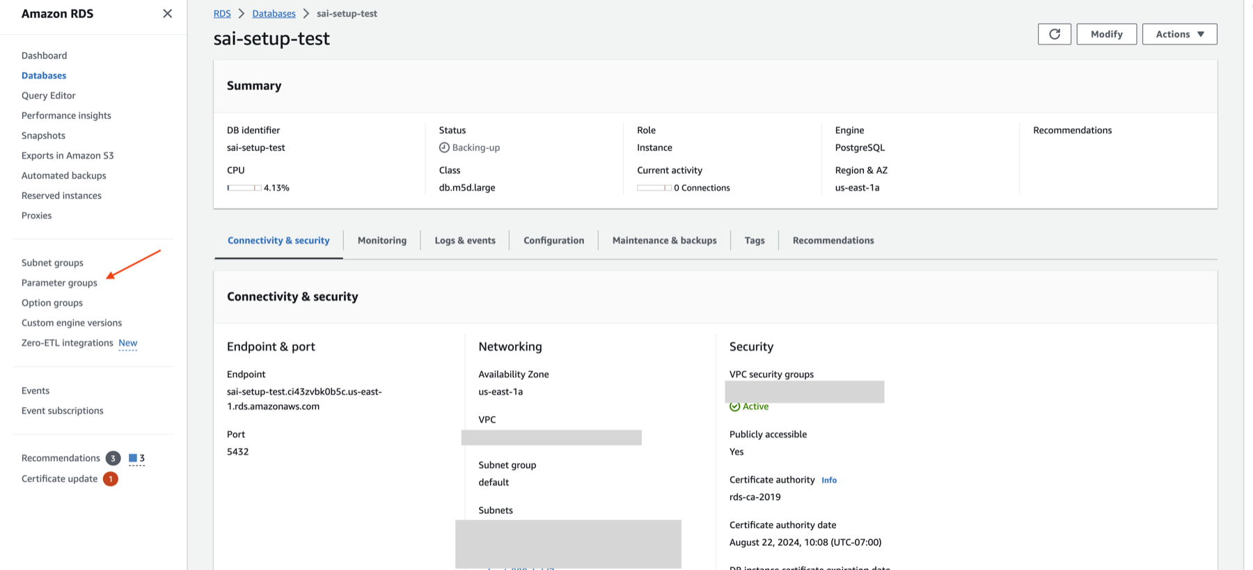 Aurora에서 파라미터 그룹을 찾는 위치